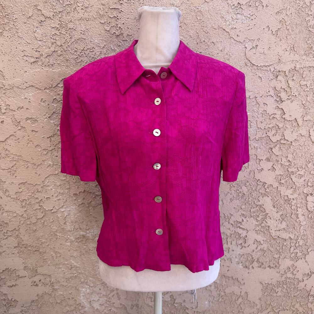 Vintage Karen Stevens Magenta Blouse Peekaboo Back Shoulder Pads Size 12P